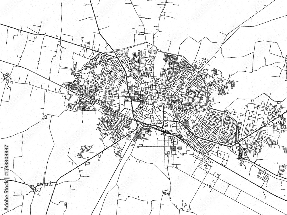 Fototapeta premium Minimalist monochrome city map of Parbhani, India, illustrated with urban detail.