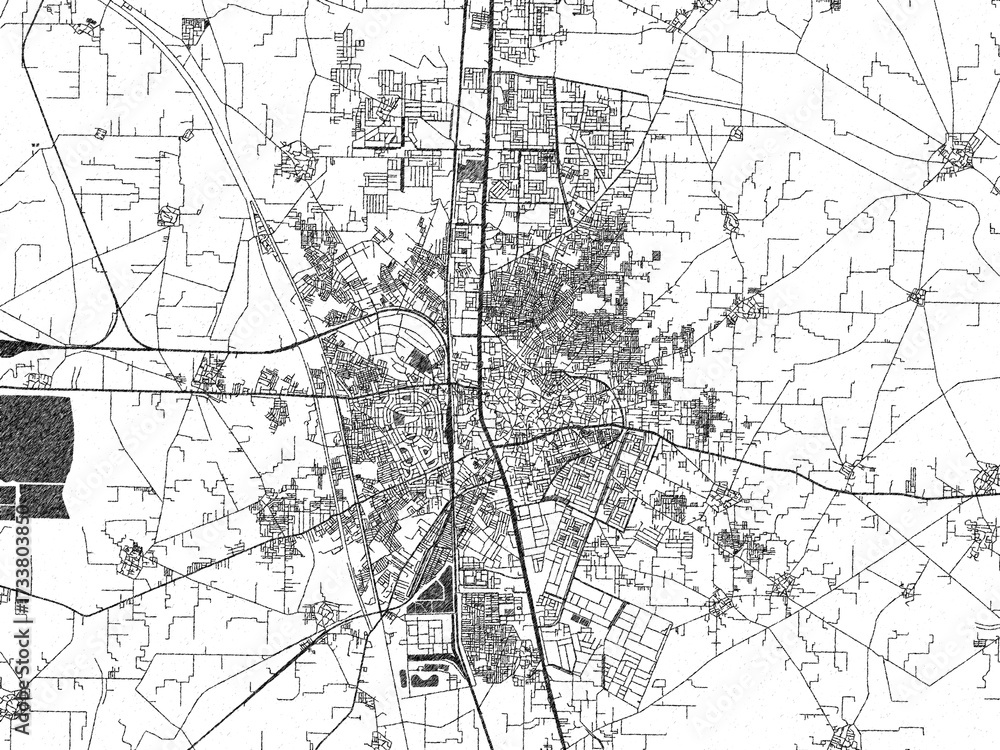 Naklejka premium Poster-ready black and white illustration map of Panipat, India, detailed and artistic.