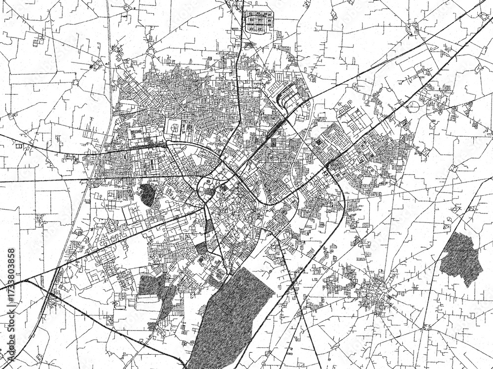 Naklejka premium Minimal poster-style map of Patiala, India, hand-drawn style in monochrome.