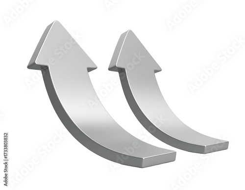 Two stylized, silver-colored upward-pointing arrows against a transparent backdrop
