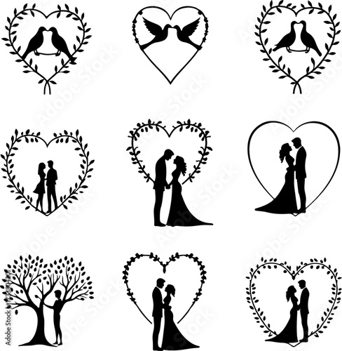Romantic Couple and Love Birds Silhouette Bundle