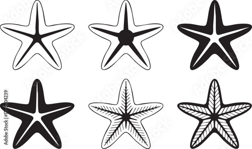 Marine Sea Star Silhouette Vector Illustration Set for Coastal Themes