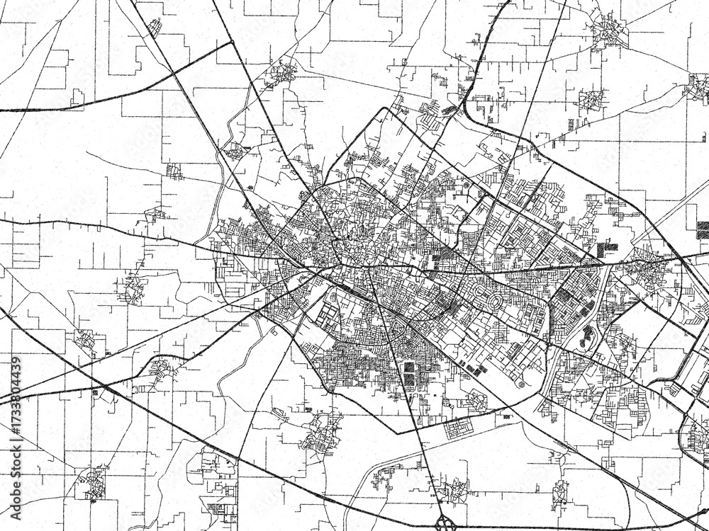 Naklejka premium Detailed artistic sketch map of Rohtak, India, in monochrome black and white.