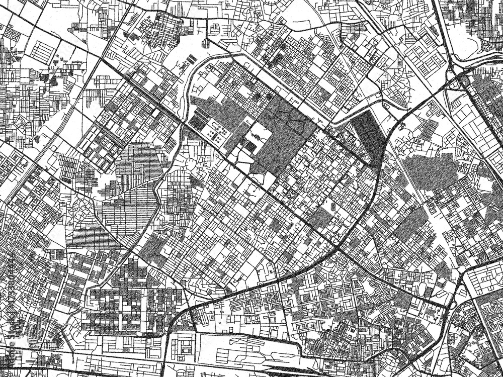 Naklejka premium Hand-drawn style black and white city map of Rohini, India, ready for wall art or editorial projects.