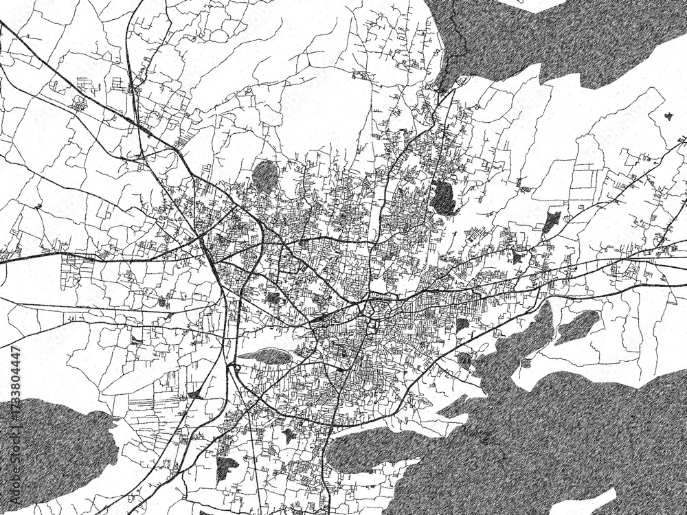 Naklejka premium Decorative black and white map of Salem, India, rendered in sketch-like style.