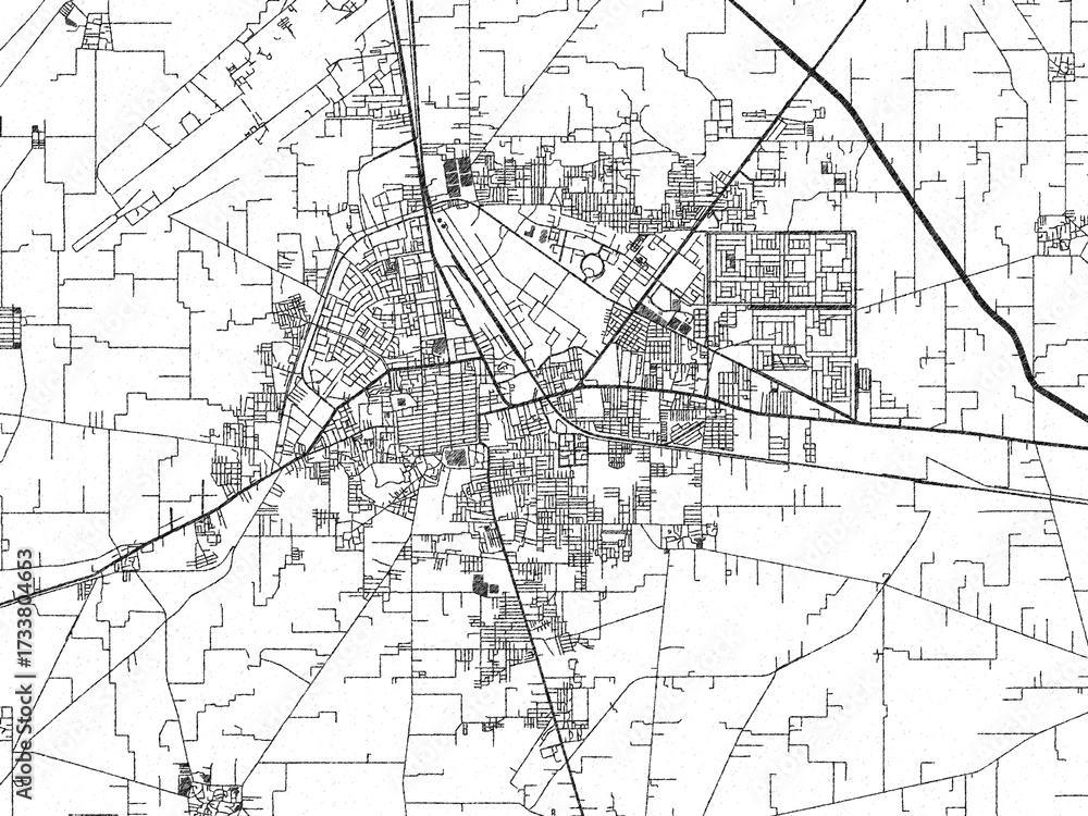 Fototapeta premium Detailed artistic sketch map of Sirsa, India, in monochrome black and white.
