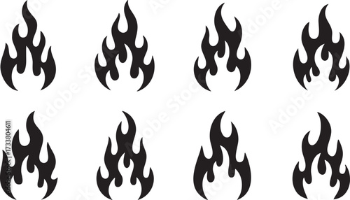 Fire Flame Silhouette Vector Icons Collection for Heat and Energy Design