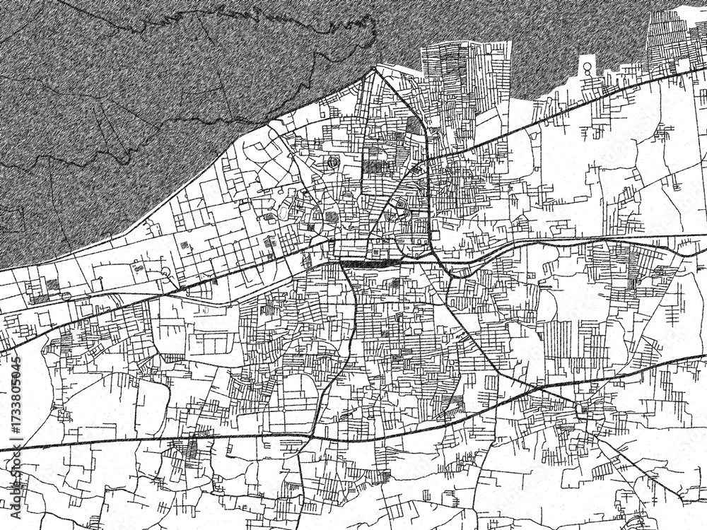 Naklejka premium Stylized decorative city map of Tirupati, India, hand-drawn in black and white.