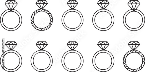 Luxury Jewelry Collection with Diamond Engagement and Wedding Rings Vector