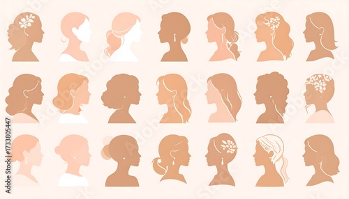 Profile silhouettes of women with various wedding hairstyles