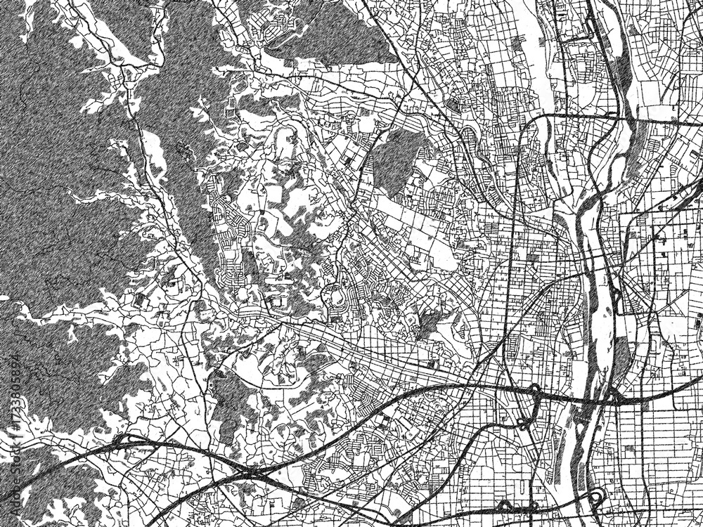Naklejka premium Black and white map poster of Atsugi, Japan, illustrated in hand-drawn style.