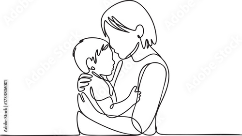 Mother and Child Continuous Line Drawing Vector Showing Love and Family Bond