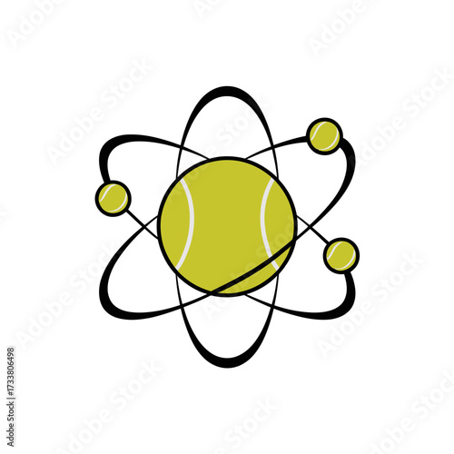 tennis ball atom logo, sporty science fusion, orbit paths illustration, physics concept icon, creative athletic brand vector
