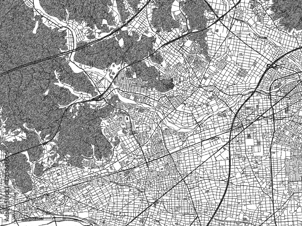 Naklejka premium Sketch-style black and white map of Fujieda, Japan, perfect for illustration and wall art.