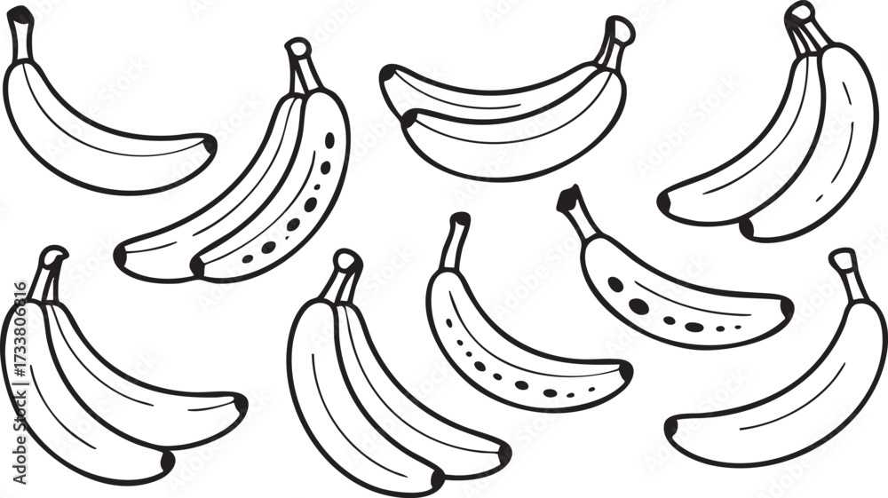 Obraz premium Collection of Banana Drawings in Line Art Style for Tropical Food Design
