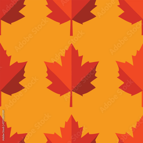 Seamless pattern of stylized maple leaves in warm autumn colors