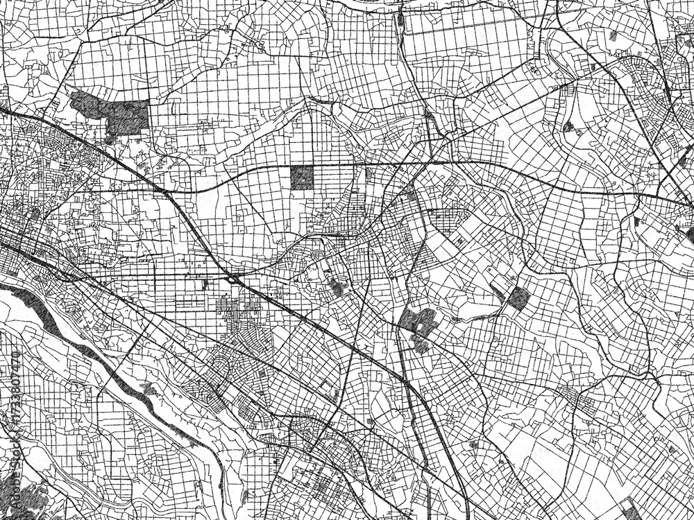 Fototapeta premium Monochrome hand-drawn map of Gyoda, Japan, ideal for decorative and editorial use.