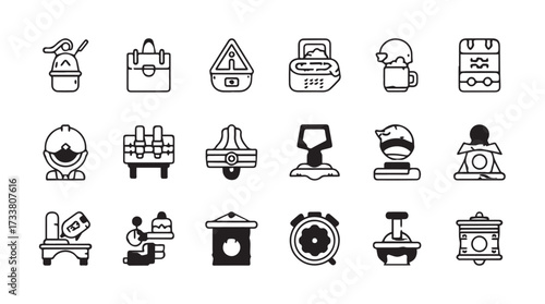Industrial manufacturing icons representing production machinery and equipment elements vector