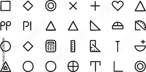 Geometry and Mathematics Line Icons for Education, Abstract and Design Concepts
