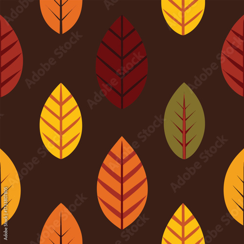 Autumn leaves pattern on a dark brown background