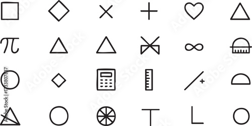 Geometry and Math Shapes Icon Pack with Ruler, Calculator and Abstract Figures