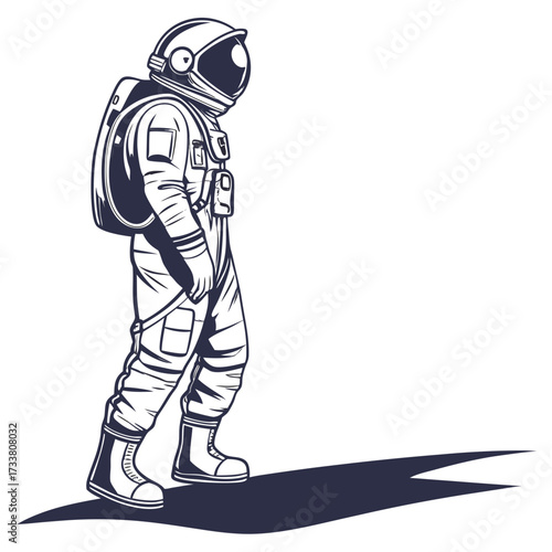 Astronaut silhouette walking with backpack and shadow