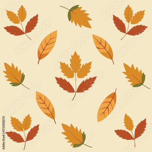 Autumn leaves pattern on a light beige background