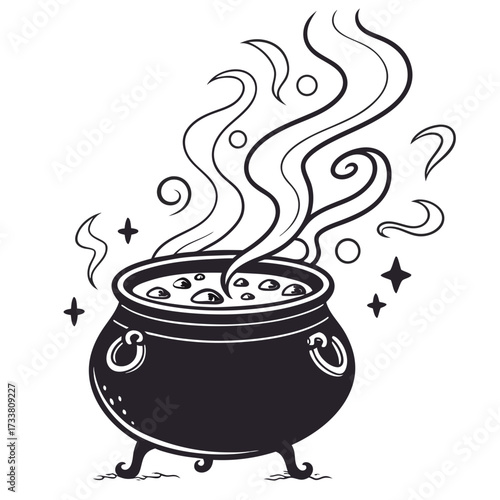 Black cauldron with bubbling potion and swirling steam 1