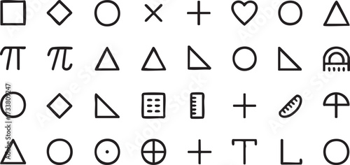Vector Icons Set of Geometry and Mathematics Tools Including Calculator and Ruler