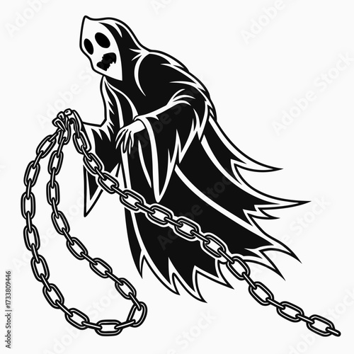 Black ghost with chains vector illustration specter