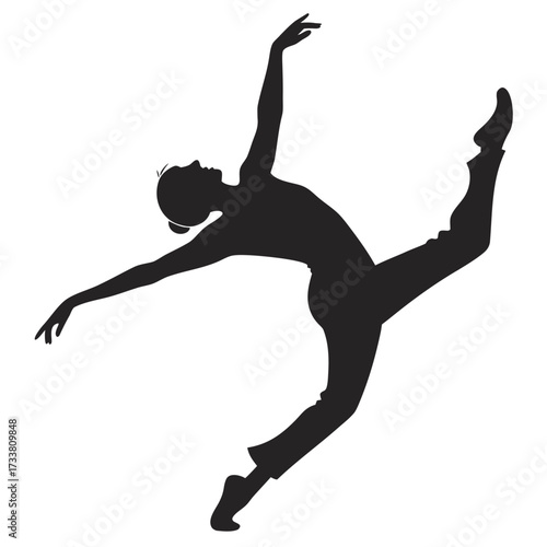 Black silhouette of a dancer in a dynamic pose on white background