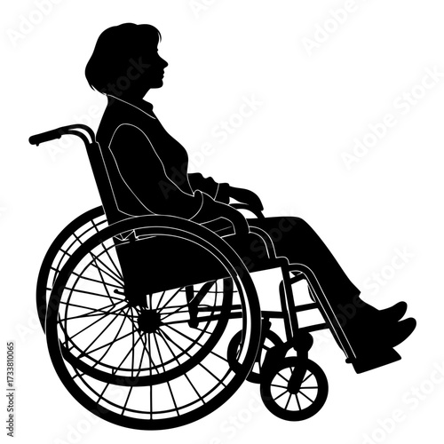 Black silhouette of a person in a wheelchair on a white background