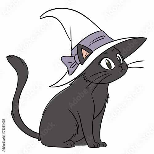 Cartoon black cat wearing a witch hat animal