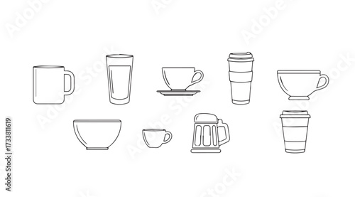 Vector art of cups and mugs isolated