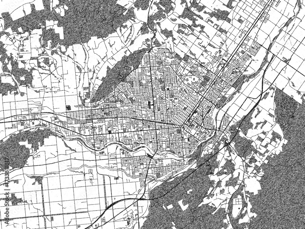 Naklejka premium Monochrome sketch map of Kitami, Japan, ideal for posters, prints, and travel design.