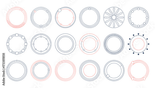 Collection of circular stamp and seal elements with distressed and clean designs