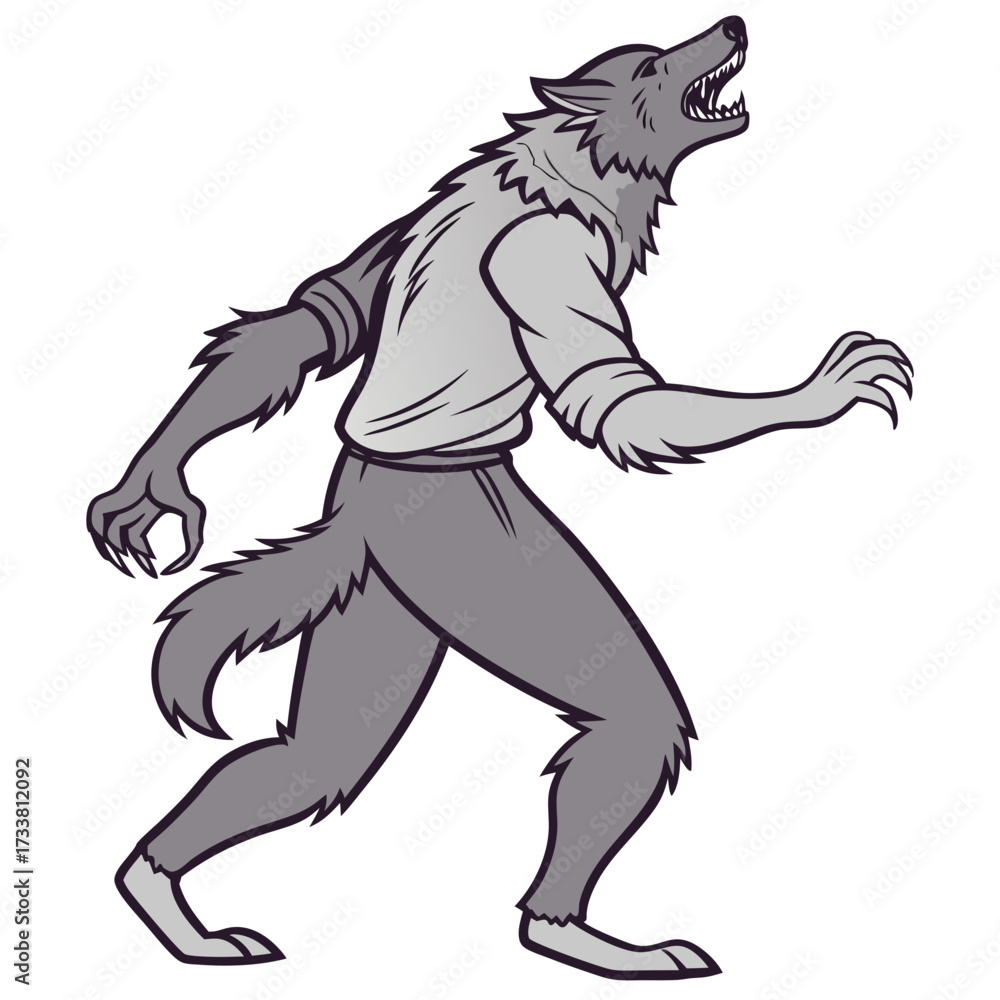 Fototapeta premium Cartoon werewolf mid transformation howling monster