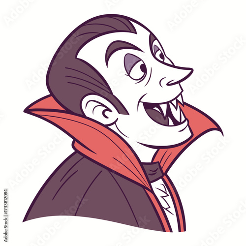 Cartoon vampire with sharp teeth and red collar character