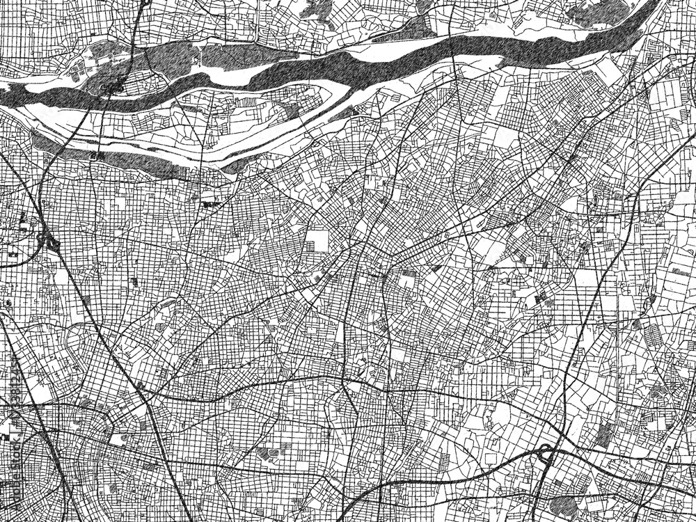 Naklejka premium Minimal poster-style map of Konan, Japan, hand-drawn style in monochrome.