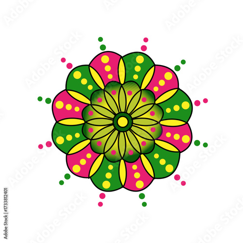 Mandala design for decorative elements, wellness apps illustrations, patterns, print, meditation, and yoga centers posters, packaging design, and other designs. Vector illustration. 