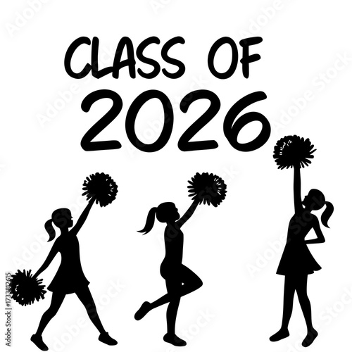 Class of 2026 cheerleaders with pom poms silhouette 1