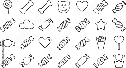 Candy vector line icons set with sweets lollipops chocolates and treats for party celebration designs