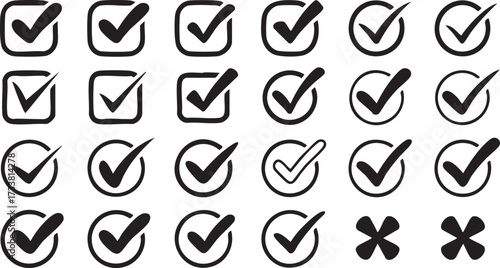 UI design checkmark icons collection with approval buttons choices and confirmation elements