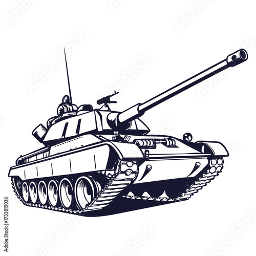 Dark blue military tank silhouette on white background 1