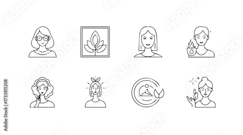 Collection of diverse female zodiac sign icons hand drawn outline style artistic representation vector