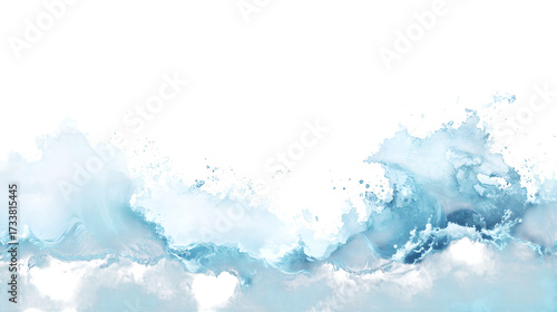 Fototapeta Naklejka Na Ścianę i Meble -  Powerful ocean wave cresting with dynamic spray and foamy texture creating a sense of natural motion and energy,isolated on white background.