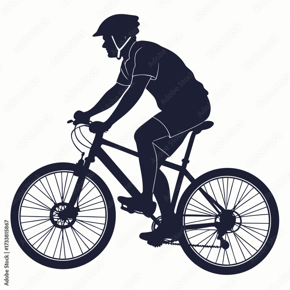 Naklejka premium Dark blue silhouette of a man riding a bicycle wearing a helmet 1