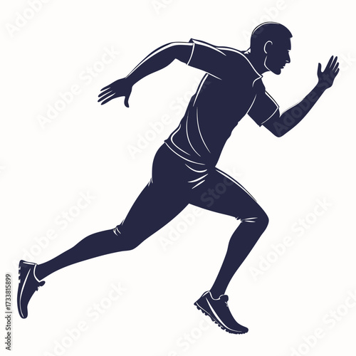 Dark blue silhouette of a man running fast athletic