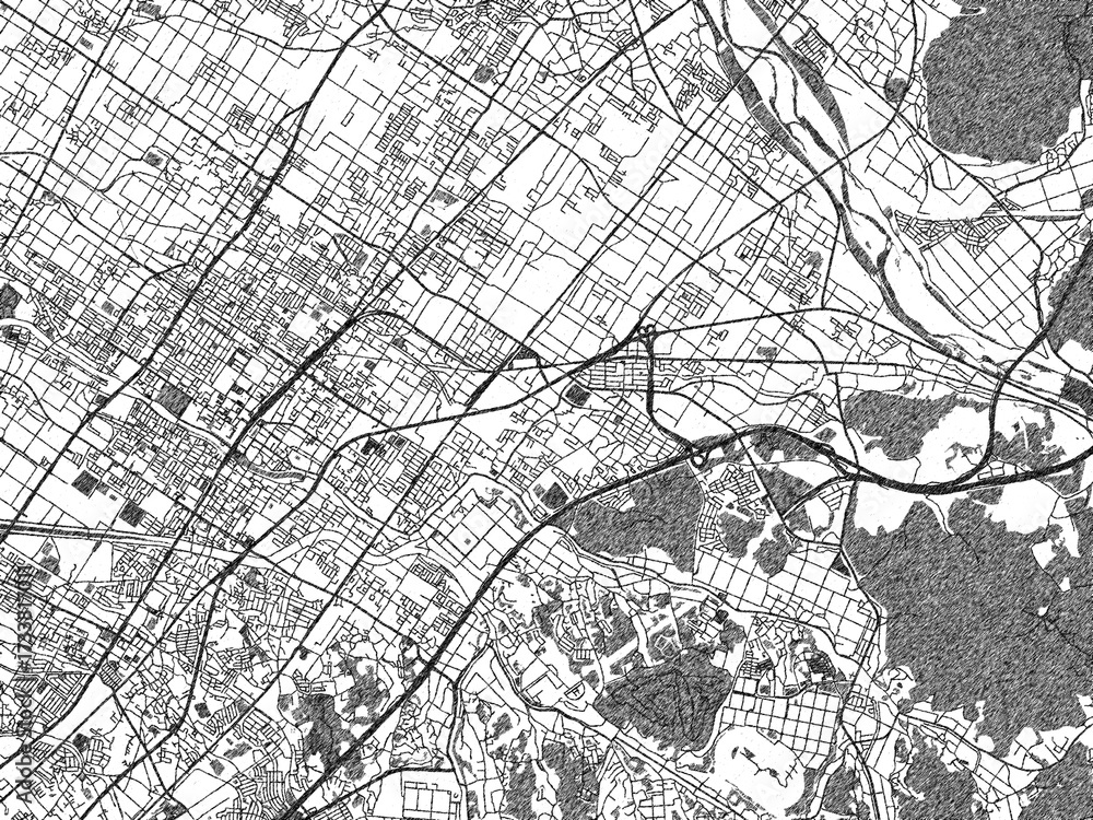 Fototapeta premium Monochrome hand-drawn map of Ritto, Japan, ideal for decorative and editorial use.