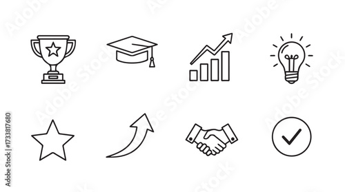 Doodle icons set representing achievement success growth ideas business partnership achievement vector